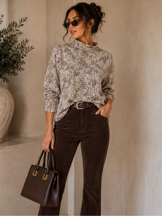 Lands' End Tops - Lands’ End Brown & Cream Leopard Print Mock Neck Top